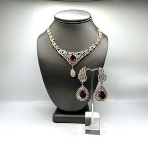 Gold Plated Luxurious Necklace and Earring Set with Cubic Zirconia